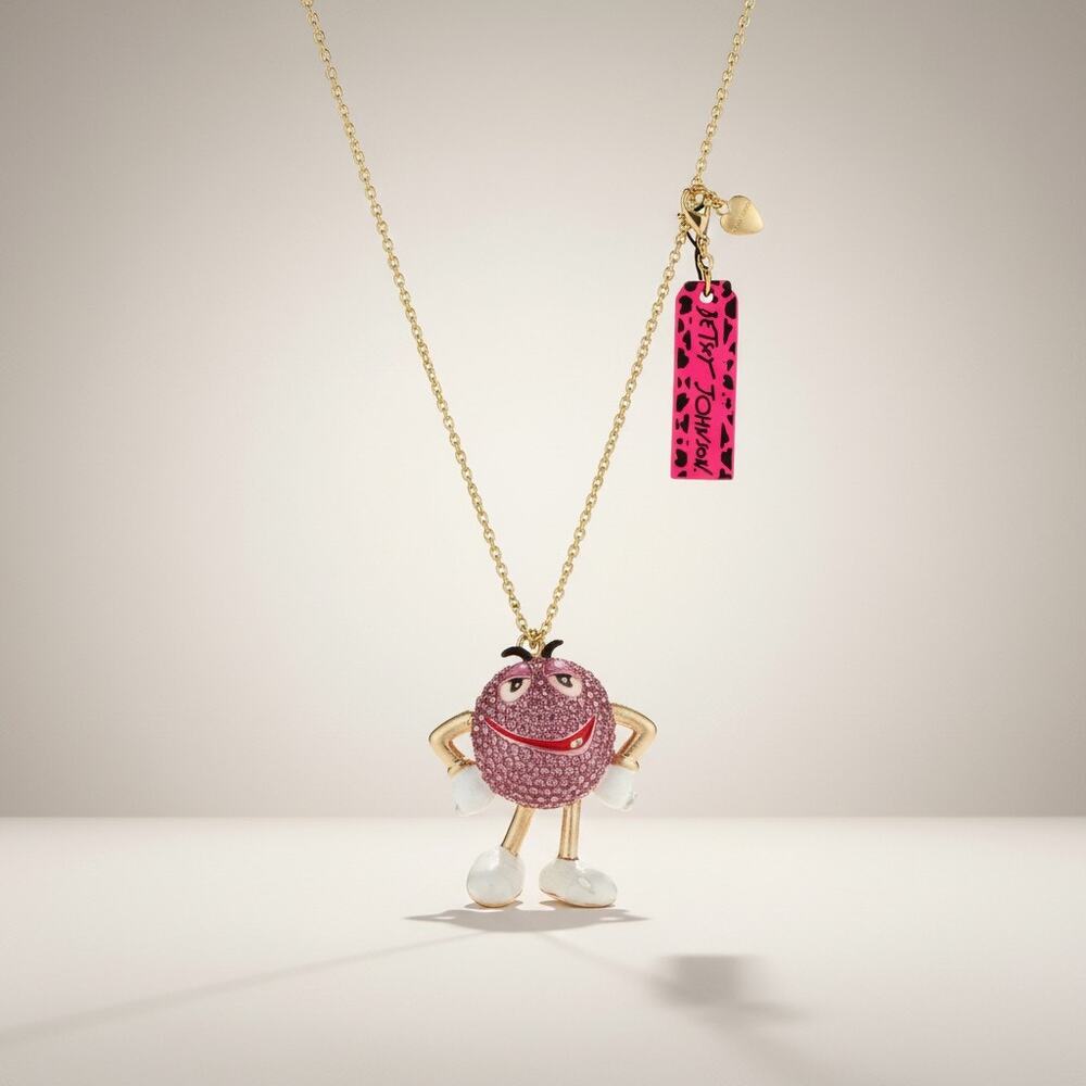 Betsey Johnson Pink Rhinestone M&M Candy Necklace Gold Tone Crystal NWT